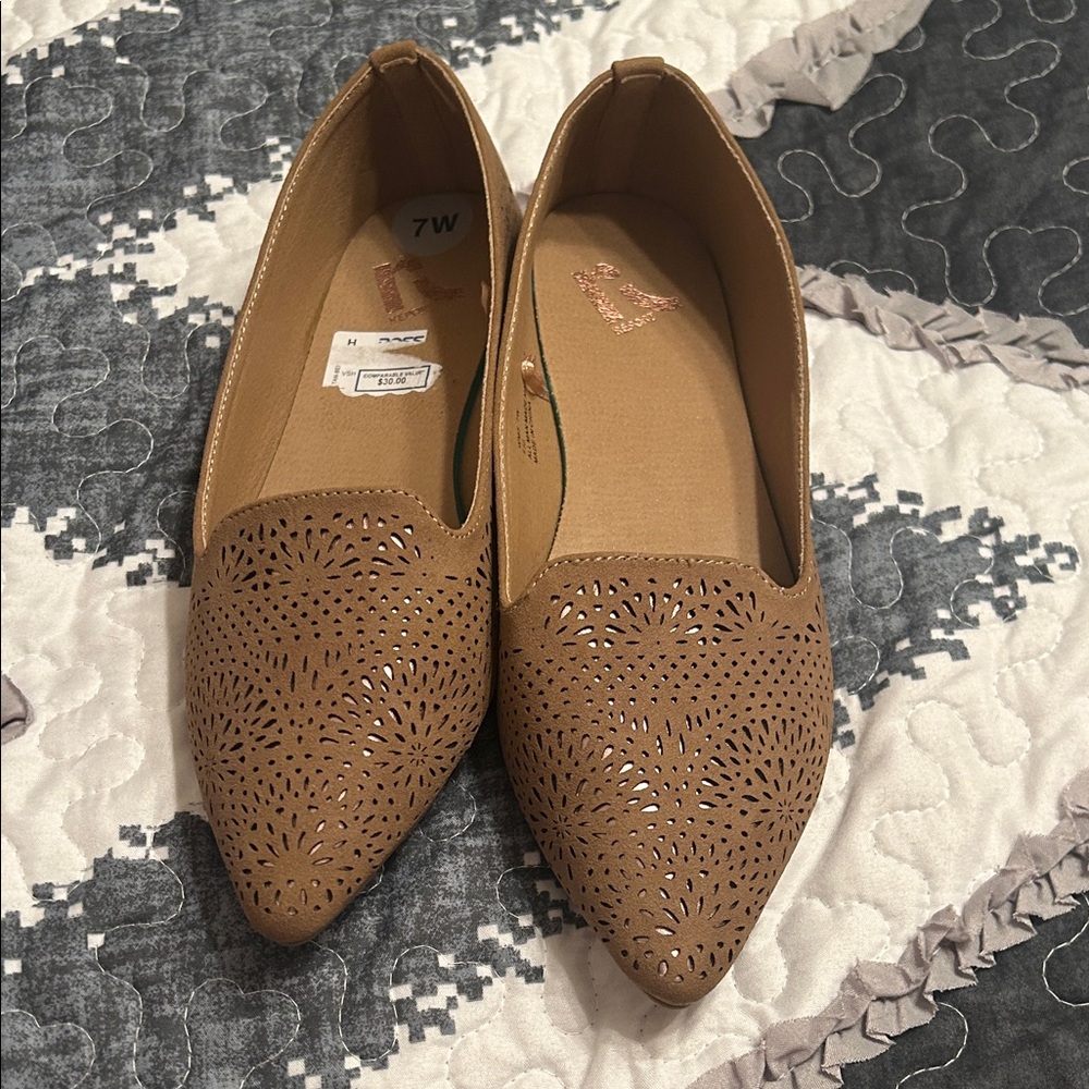 Elegant Tan Perforated Women's Loafers